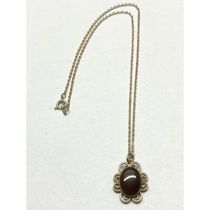 Vintage stone flower pendant charm necklace